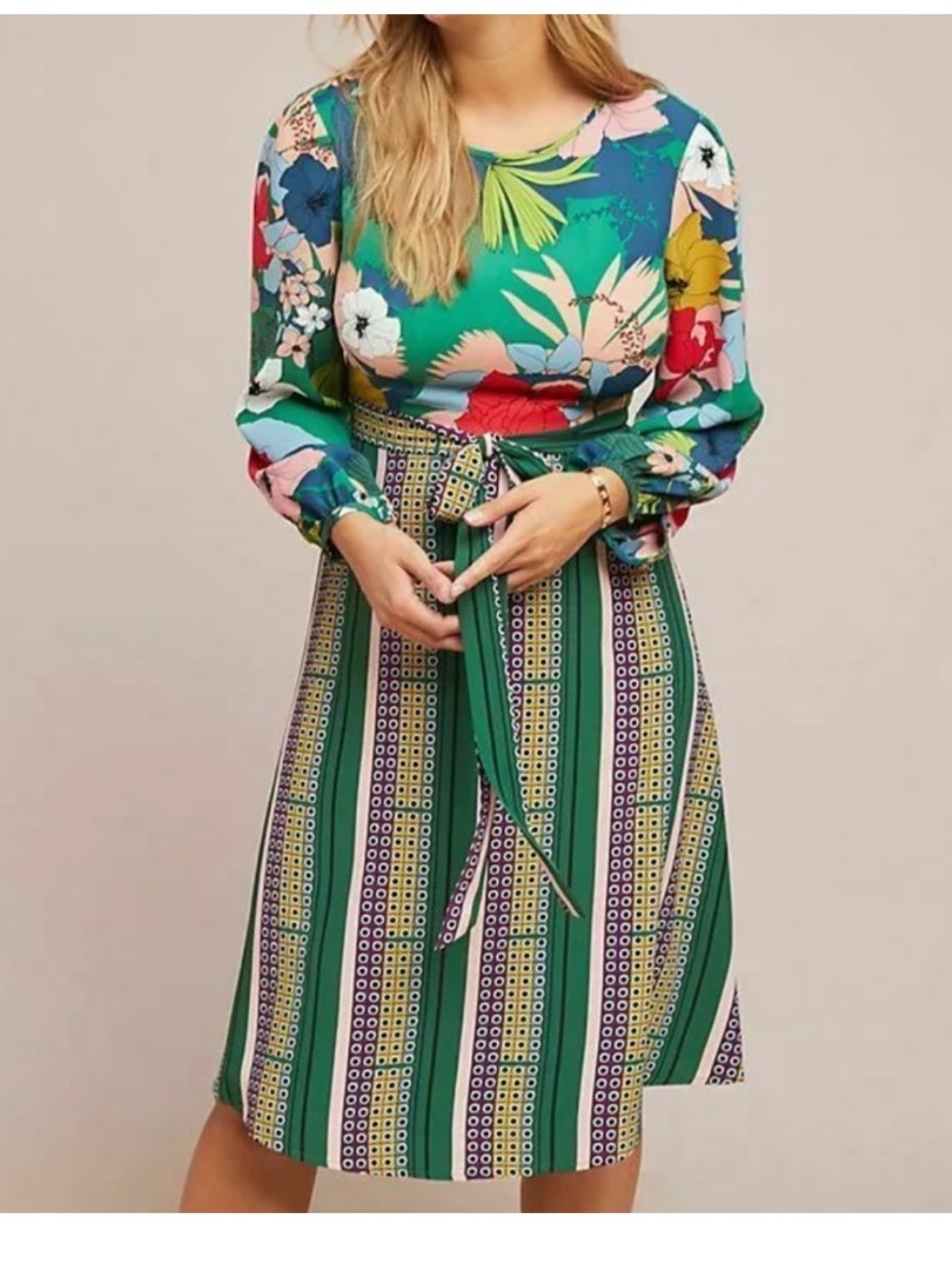 Anthropologie Lucia Dress By Traffic People Two Pattern Electric Print Size 4